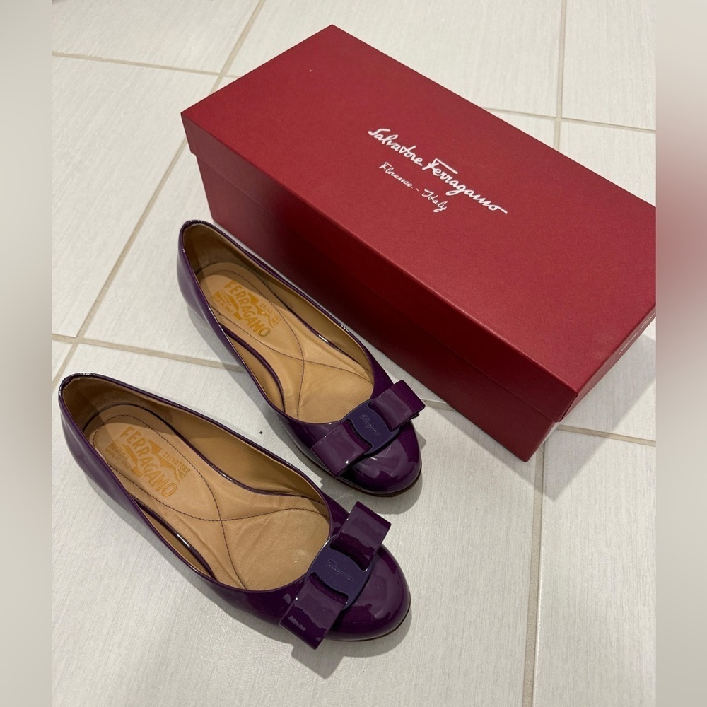 Authentic Salvatore Ferragamo Vara Bow Ballet Flats Purple - Good Condition